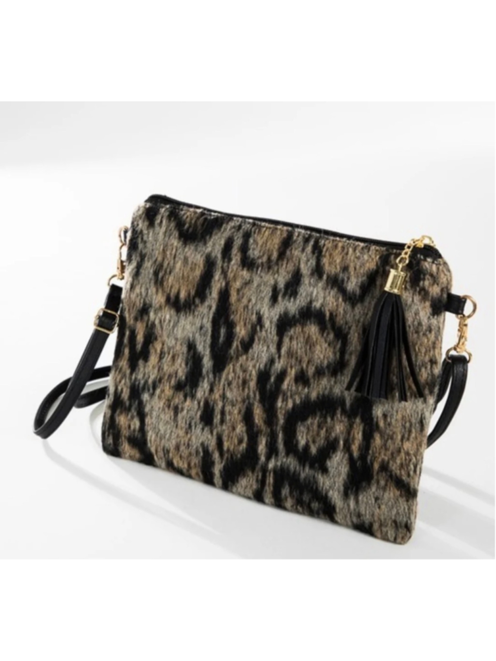Women's L.I.B Faux Fur Leopard Print Crossbody Bag, One Size, Brown/Black